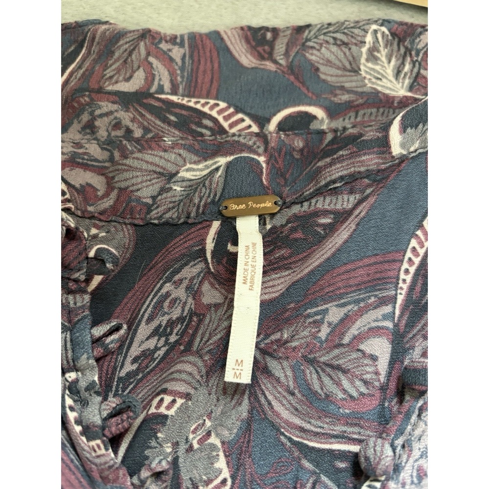 Free People Paisley Bell Sleeve Flowy Artsy Blouse Sz M Poet Boho 60s 70s Hippie - Picture 3 of 11